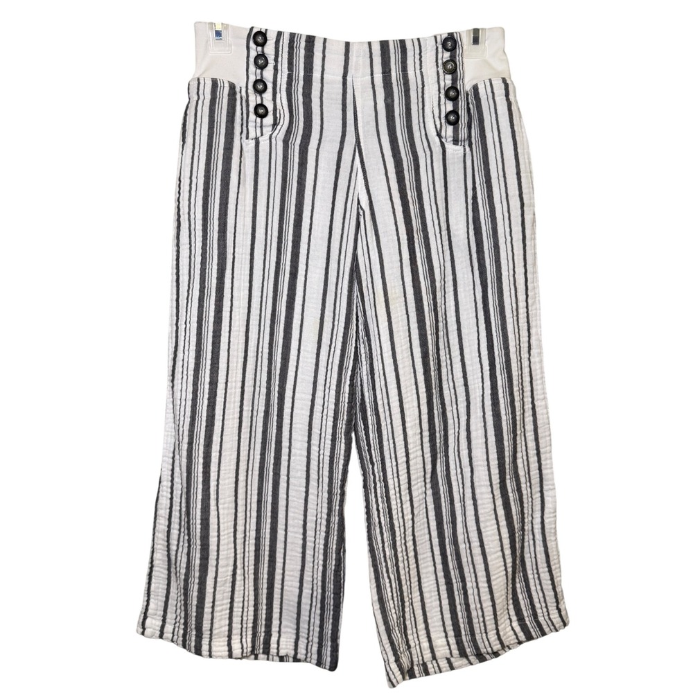 Hard Tail Forever Womens Striped Wide Leg Crop Pants White Grey Cotton M USA